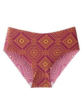 Geometric Pattern Hipster Bikini Bottoms - Maroon & Mustard- Plus available